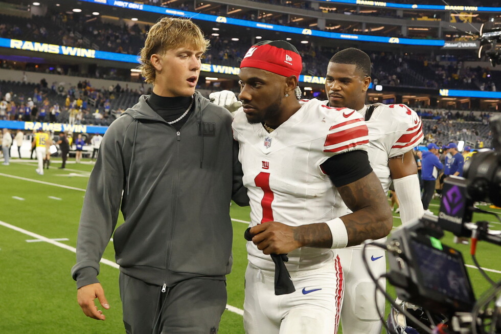 Jaxson Dart injures his knee as several Giants stars get banged up in loss to Rams – AP News
